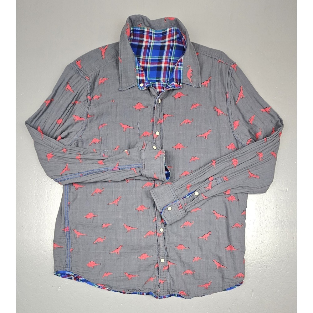 Chubbies Flip Reverse It Reversible Dinosaur Pearl Snap Plaid Shirt Mens XL.